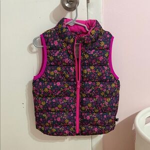 Floral Puffer Vest with Pink Accents